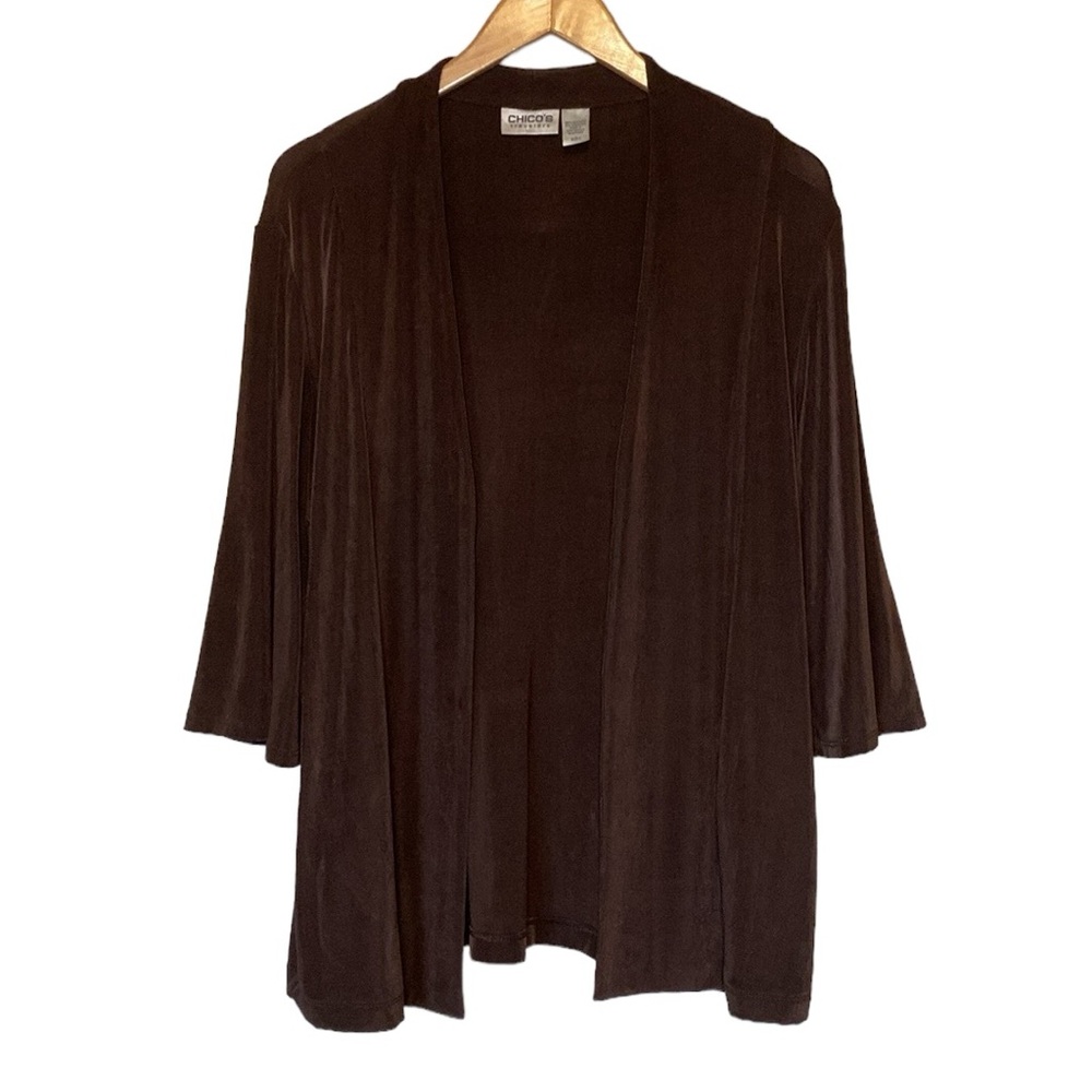 Chico's Travelers Brown Open Front Bell Sleeve Cardigan L/12